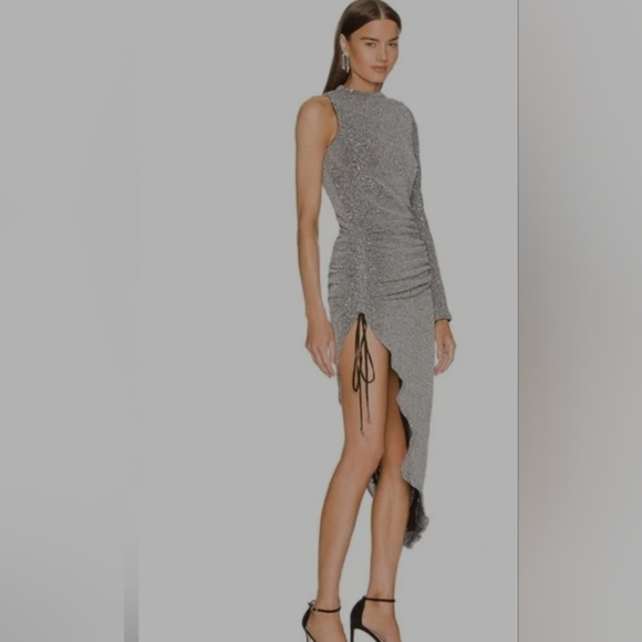 NWT MICHAEL COSTELLO DIONNE MIDI DRESS SILVER - Picture 3 of 6